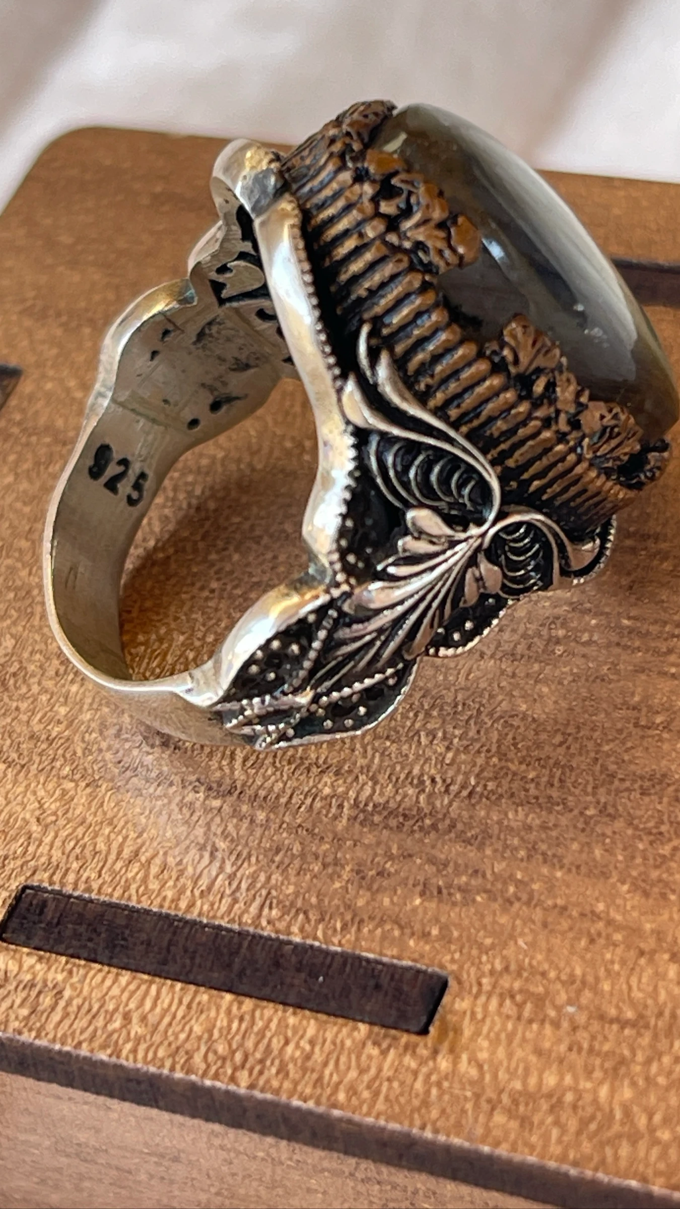 Anillo RINROS Plata de Ley 925 • Labradorita Natural • Vintage Gótico Otomano • Talla 22 – photo 4